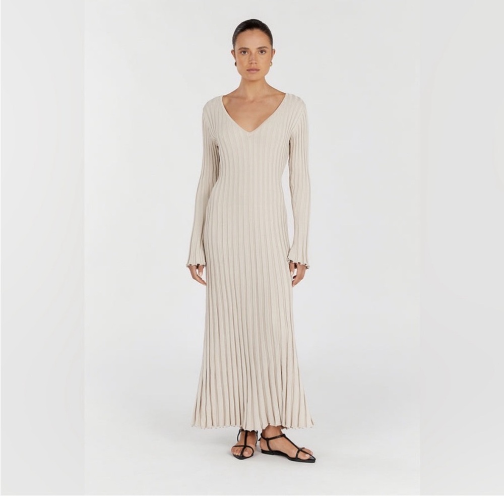 DISSH Reign Long Sleeve Ribbed Dress in Stone